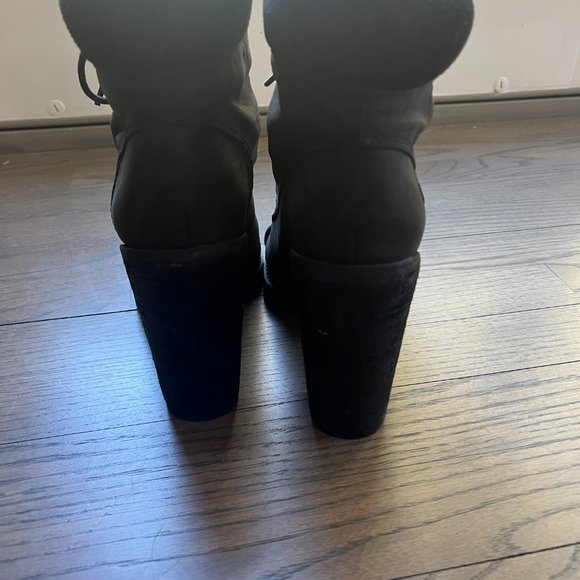 Lucky Brand Laverne Lace-Up Chunky High Heel Ankle Duck Booties Black Size 8.5M - Picture 7 of 12